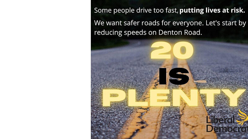 close up of road surface with yellow lines and text "20 is plenty"