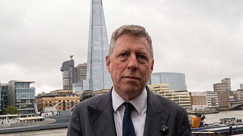 James MacCleary opposite HMS Belfast London