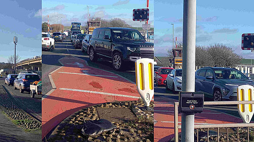 A montage of images of cars queuing on the main roads on Newhaven. Nobody is going anywhere, by the look of these pictures.