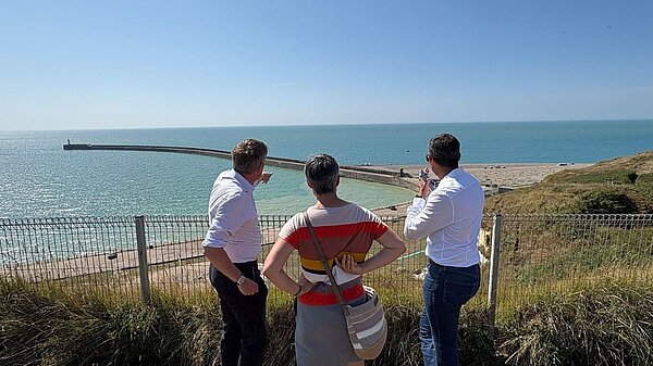 James MacCleary pointing at West Beach