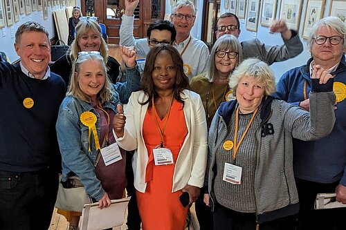 Ten of the fifteen LibDem councillors elected in May 2023, including Parliamentary candidate James MacCleary,  celebrating