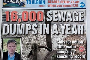 Brighton Argus front page with headline "16,000 sewage dumps in a year".